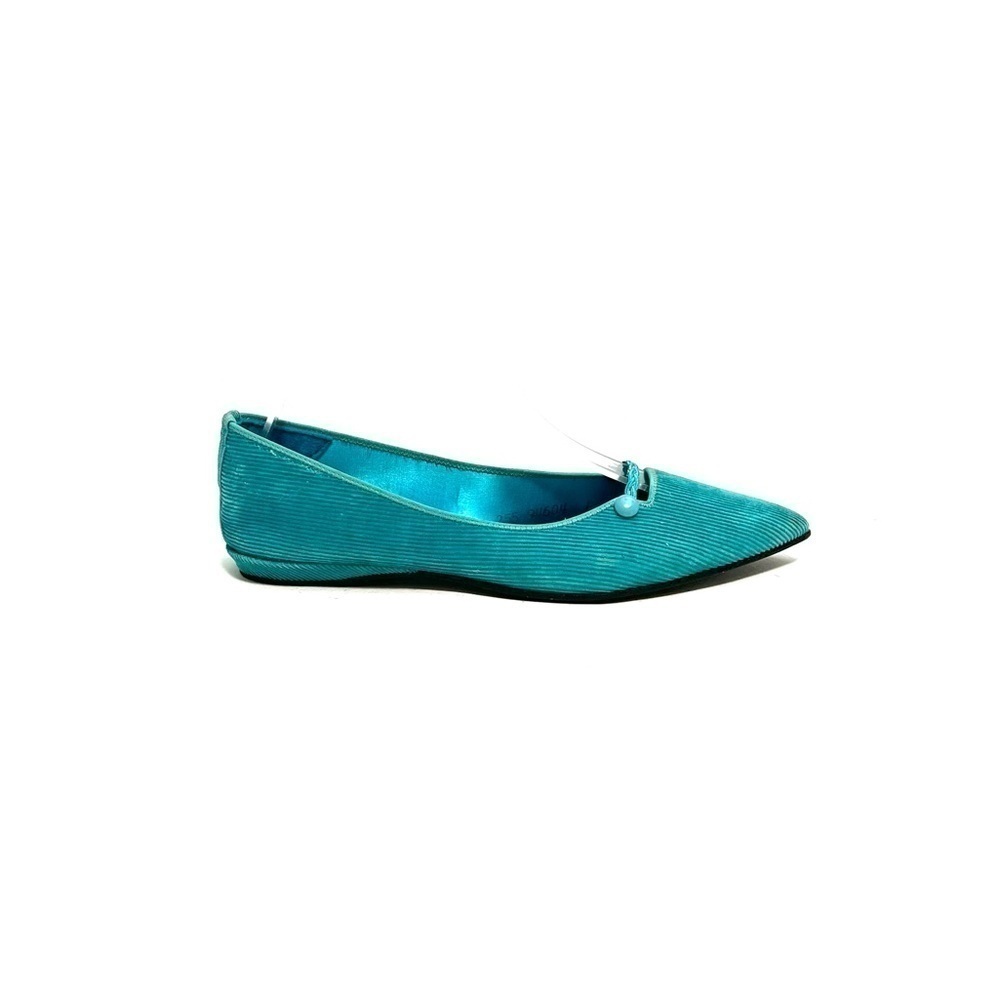 Vintage 1960s turquoise corduroy slip on pointed toe house shoe flats